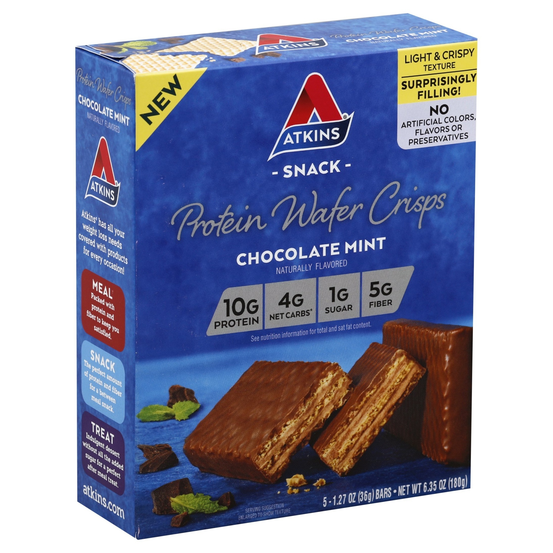 slide 1 of 1, Atkins Chocolate Mint Protein Wafer Crisps, 5 ct; 1.27 oz