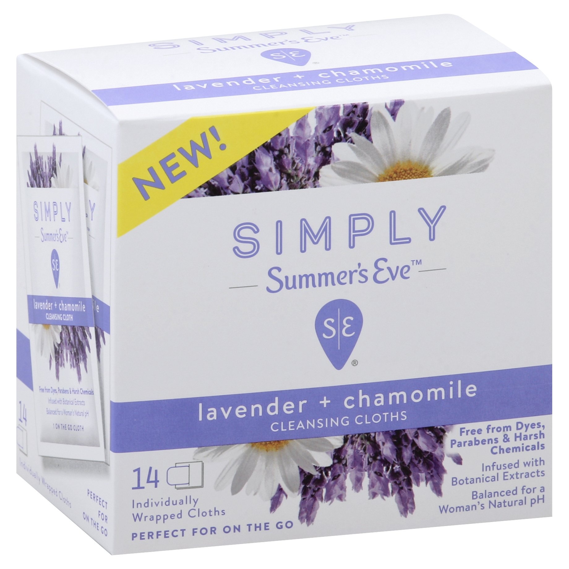 slide 1 of 4, Simply Summer's Eve Lavender Chamomile Feminine Cloth, 14 ct