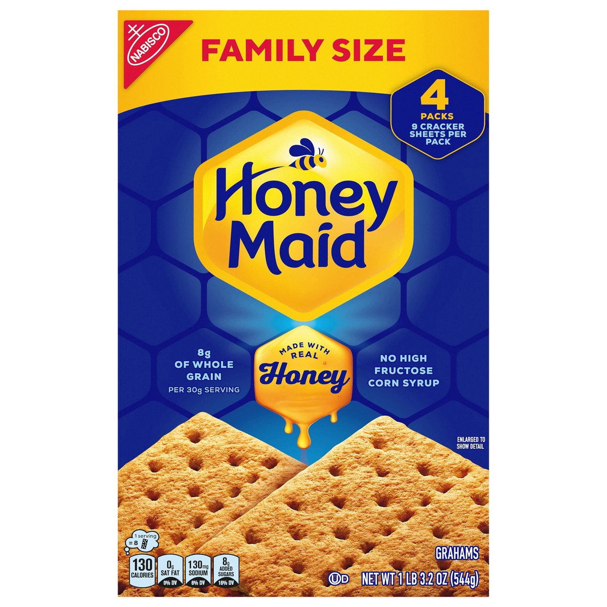 slide 1 of 14, HONEY MAID Graham Crackers, Lunch Snacks, Family Size, 19.2 oz, 4 ct