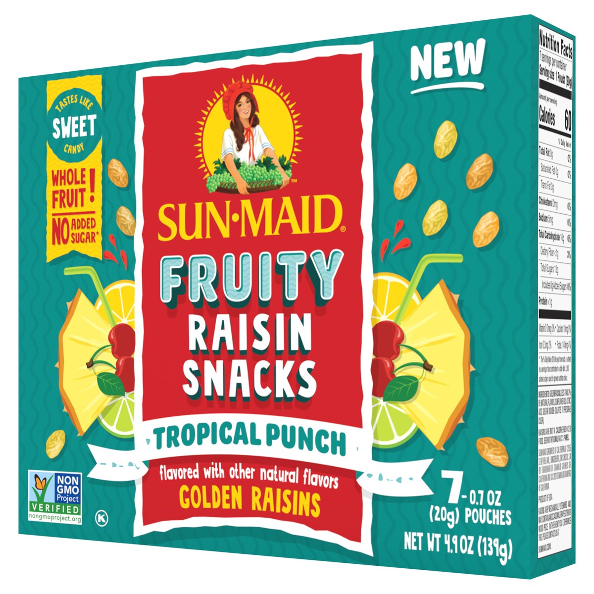 slide 6 of 9, Sun-Maid Fruity Raisin Snacks Tropical Punch 7-Ct Box/.7oz Pouches, 0.07 oz