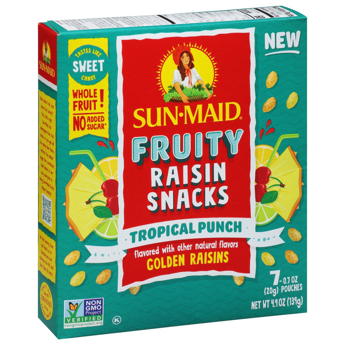 slide 1 of 9, Sun-Maid Fruity Raisin Snacks Tropical Punch 7-Ct Box/.7oz Pouches, 0.07 oz