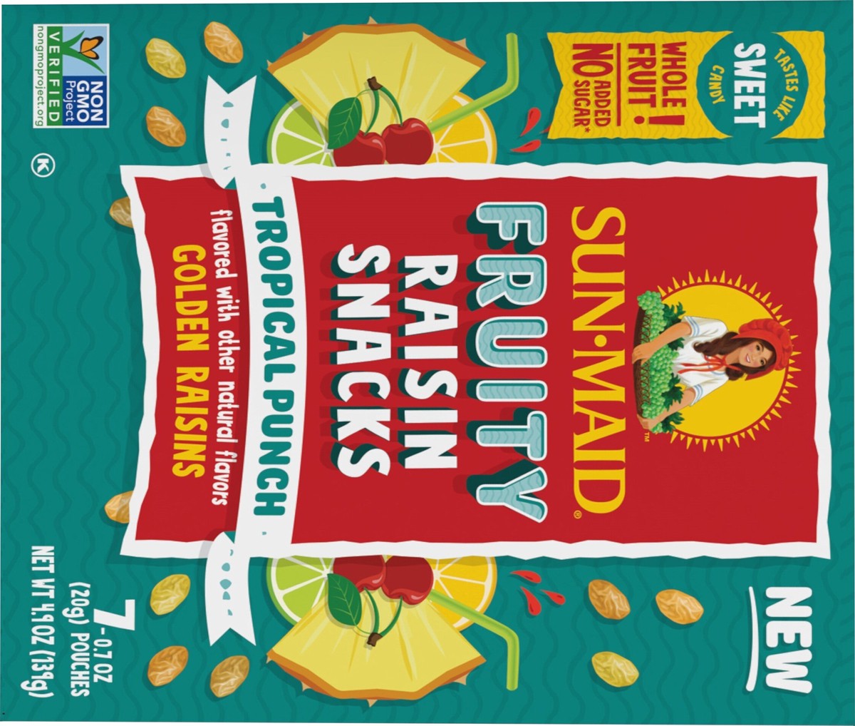 slide 7 of 9, Sun-Maid Fruity Raisin Snacks Tropical Punch 7-Ct Box/.7oz Pouches, 0.07 oz