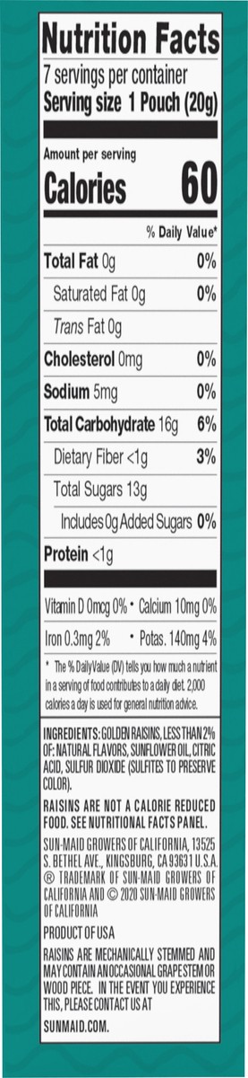 slide 8 of 9, Sun-Maid Fruity Raisin Snacks Tropical Punch 7-Ct Box/.7oz Pouches, 0.07 oz