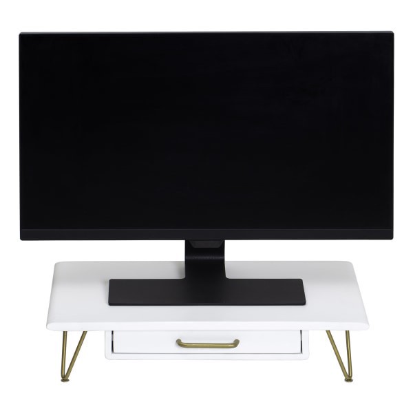 slide 3 of 6, Realspace Luna Wood/Metal Monitor Stand With Drawer, 4-3/4""H X 20-1/4""W X 10""D, White/Gold, 1 ct