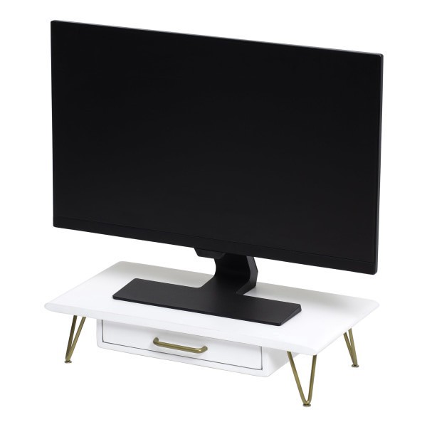 slide 4 of 6, Realspace Luna Wood/Metal Monitor Stand With Drawer, 4-3/4""H X 20-1/4""W X 10""D, White/Gold, 1 ct