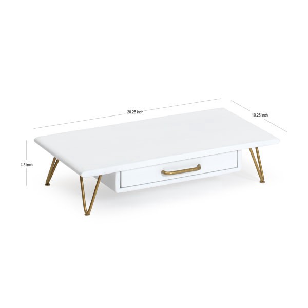 slide 6 of 6, Realspace Luna Wood/Metal Monitor Stand With Drawer, 4-3/4""H X 20-1/4""W X 10""D, White/Gold, 1 ct