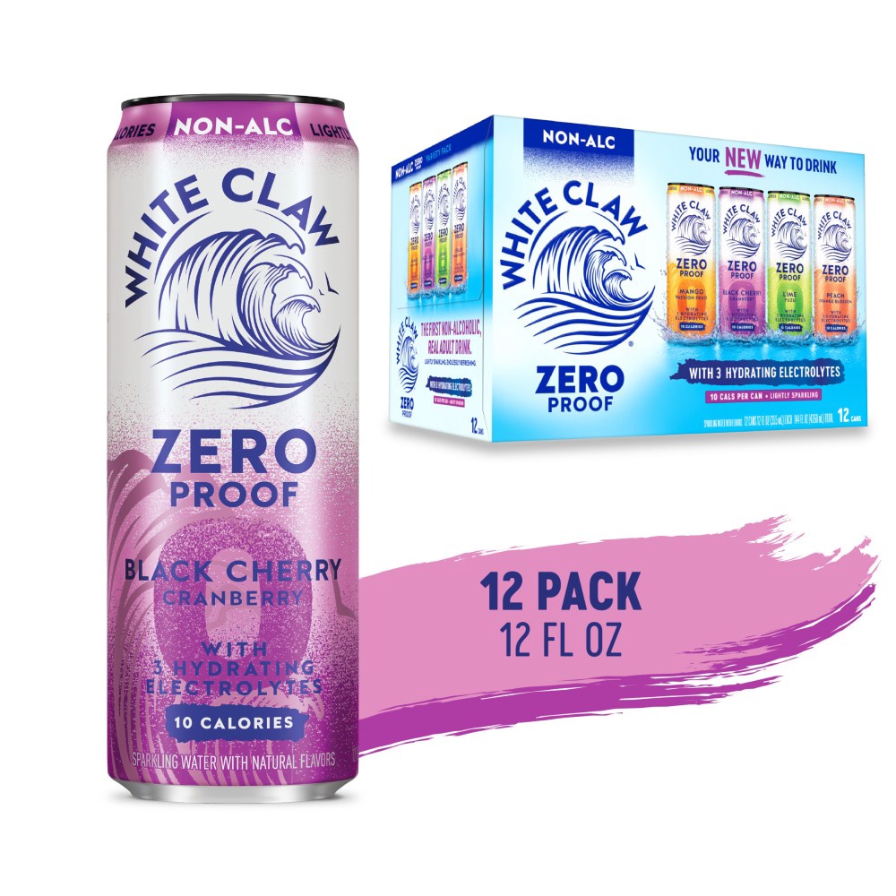slide 1 of 6, White Claw Non-Alcoholic Black Cherry Seltzer 12ct; 12oz Cans, 12 ct; 12 oz