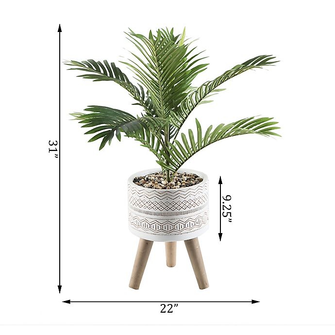 slide 2 of 4, Flora Bunda Artificial Palm Tree with Tribal Fiberglass Pot and Wooden Legs - White, 31 in