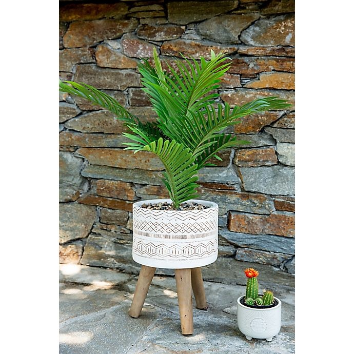 slide 3 of 4, Flora Bunda Artificial Palm Tree with Tribal Fiberglass Pot and Wooden Legs - White, 31 in