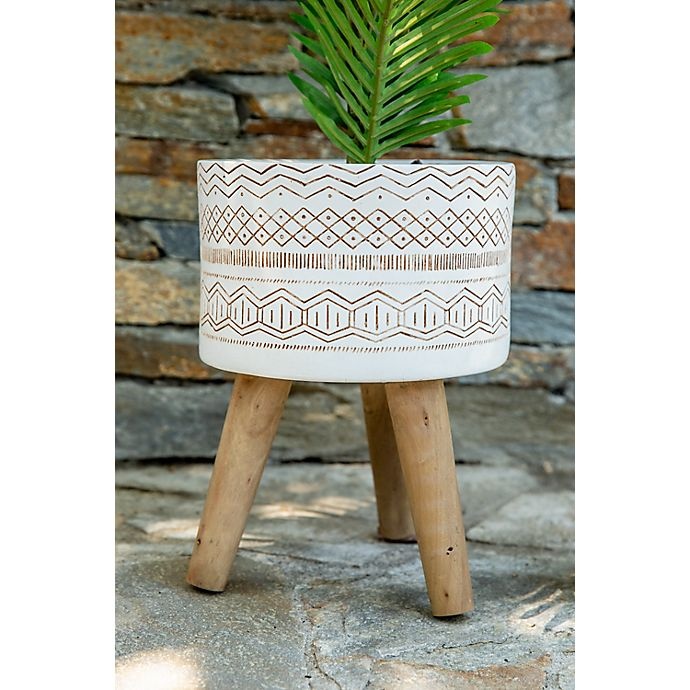 slide 4 of 4, Flora Bunda Artificial Palm Tree with Tribal Fiberglass Pot and Wooden Legs - White, 31 in