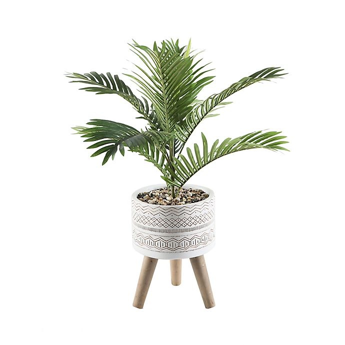 slide 1 of 4, Flora Bunda Artificial Palm Tree with Tribal Fiberglass Pot and Wooden Legs - White, 31 in