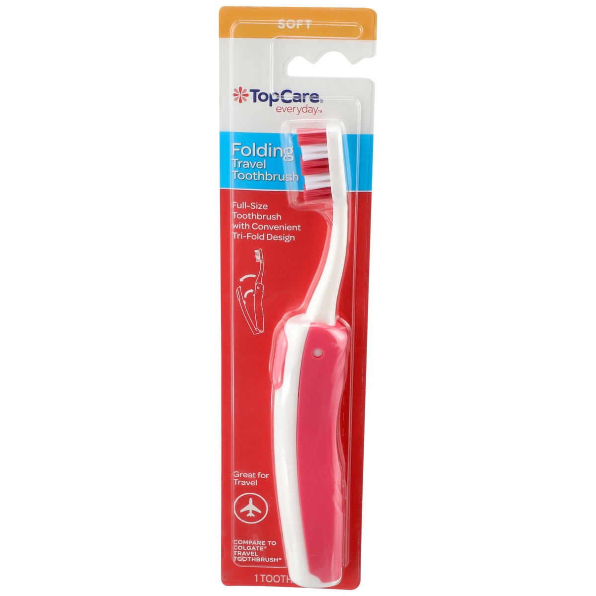 slide 1 of 1, TopCare Folding Travel Toothbrush, Compact, 1 ct