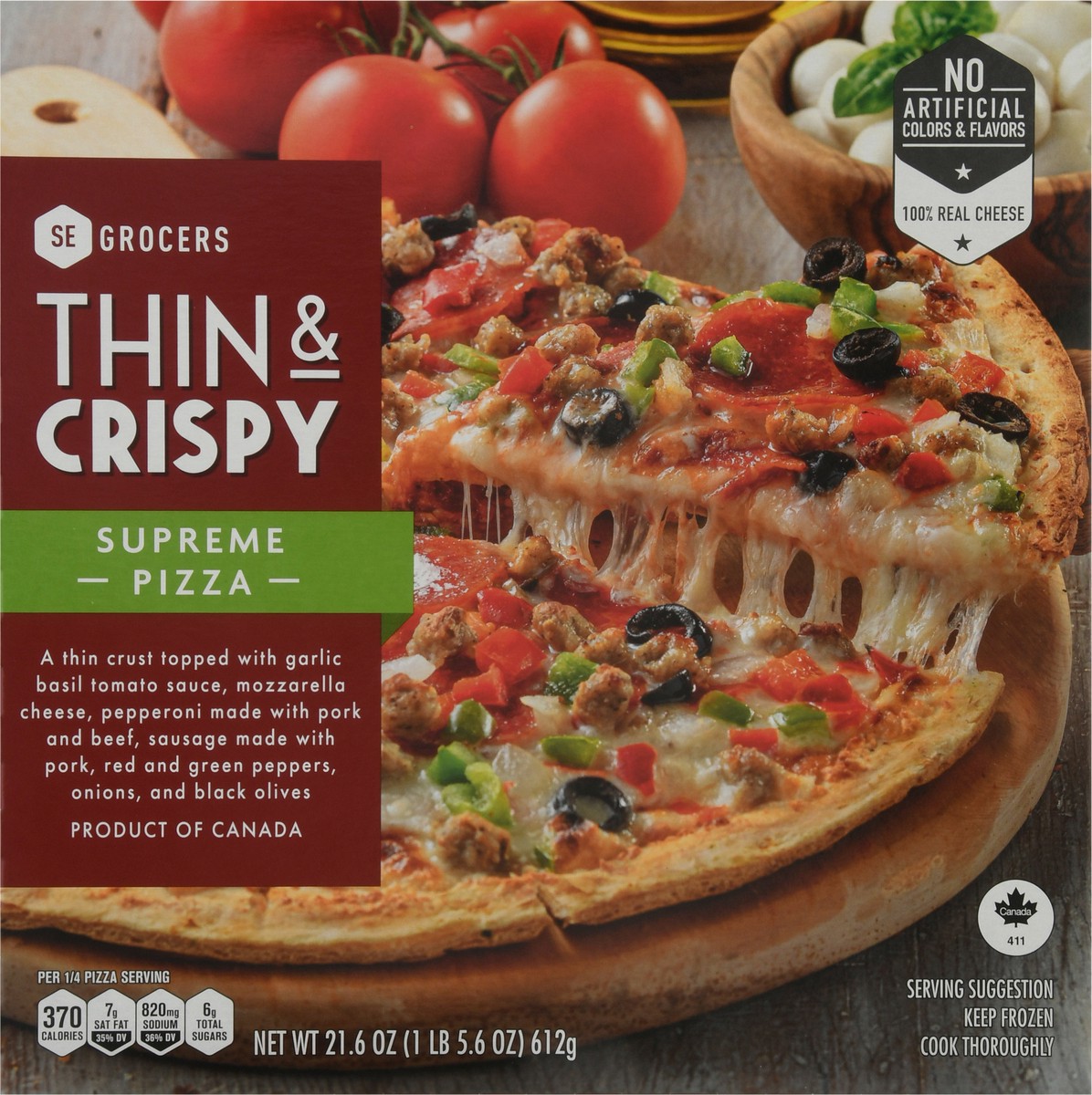 slide 6 of 14, Se Grocers Thin Crst Suprme Pza, 21.6 oz