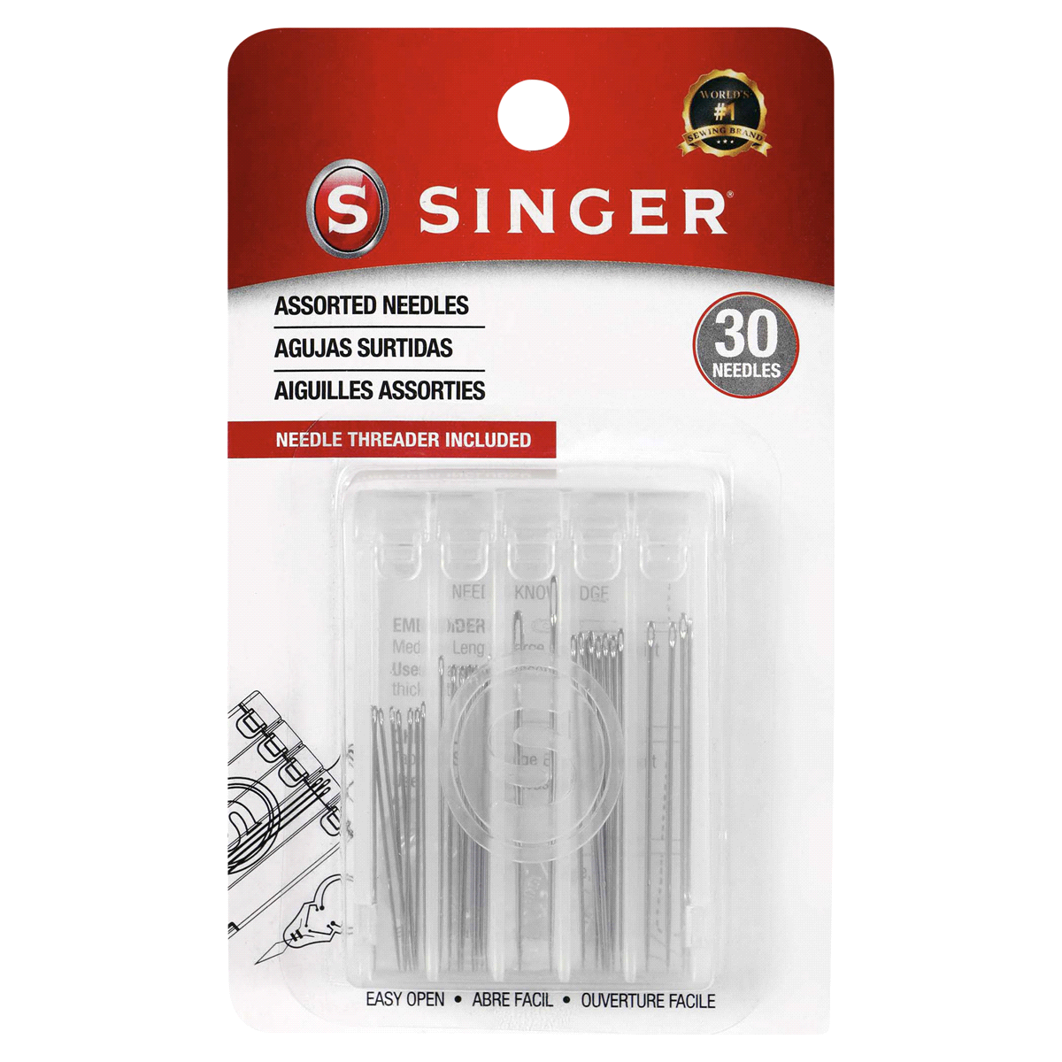 slide 1 of 13, SINGER Assorted Hand Needles with Compact and Needle Threader, 30 Count, 30 ct