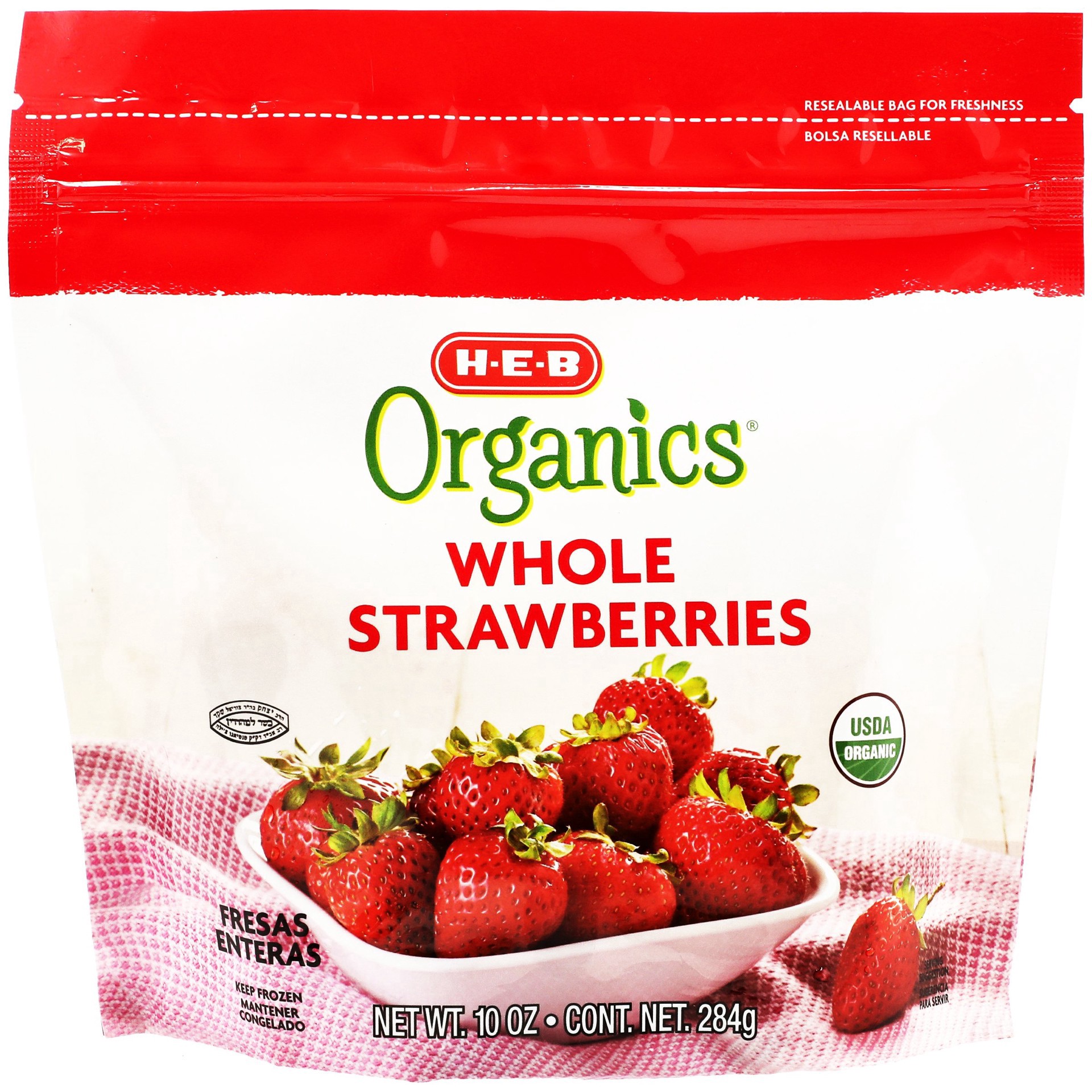 slide 1 of 1, H-E-B Organics Frozen Whole Strawberries, 10 oz
