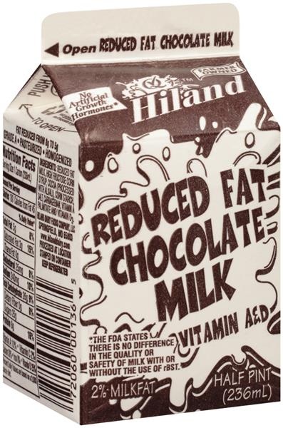 slide 1 of 1, Hiland Dairy Reduced Fat Chocolate Milk, 1/2 pint