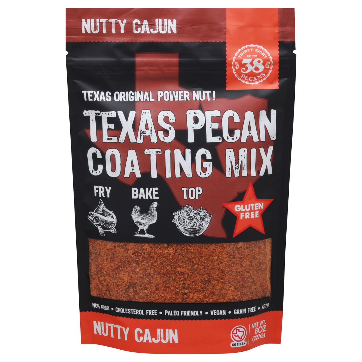 slide 1 of 1, 38 Pecans Nutty Cajun Texas Pecan Coating Mix, 8 oz