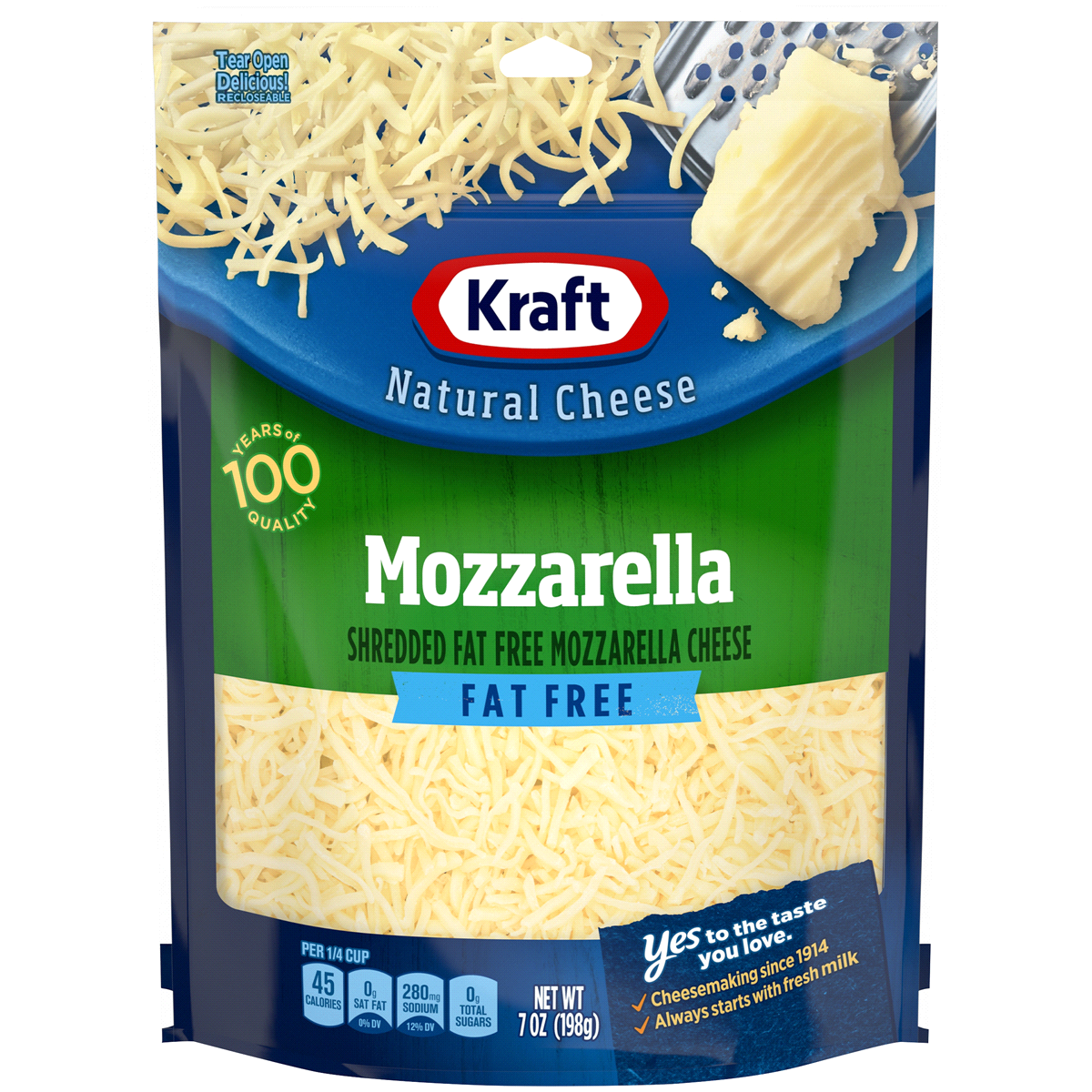 slide 1 of 1, Kraft Natural Cheese Mozzarella Fat Free Shredded Cheese, 7 oz