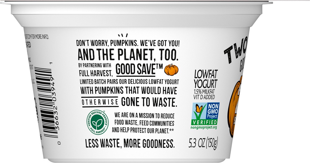 slide 7 of 9, Too Good & Co. Good Save Pumpkin Lower Sugar, Low Fat Greek Yogurt Cultured Product, Gluten Free, Keto Friendly Healthy Snacks, 5.3 OZ Snack Cup, 5.3 oz