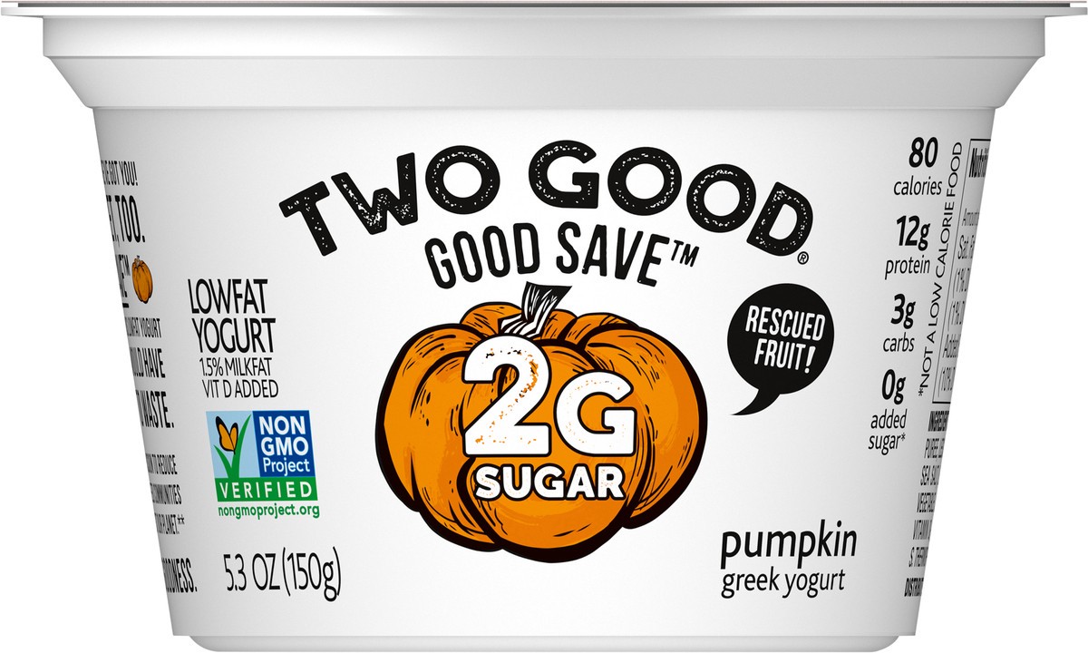 slide 3 of 9, Too Good & Co. Good Save Pumpkin Lower Sugar, Low Fat Greek Yogurt Cultured Product, Gluten Free, Keto Friendly Healthy Snacks, 5.3 OZ Snack Cup, 5.3 oz