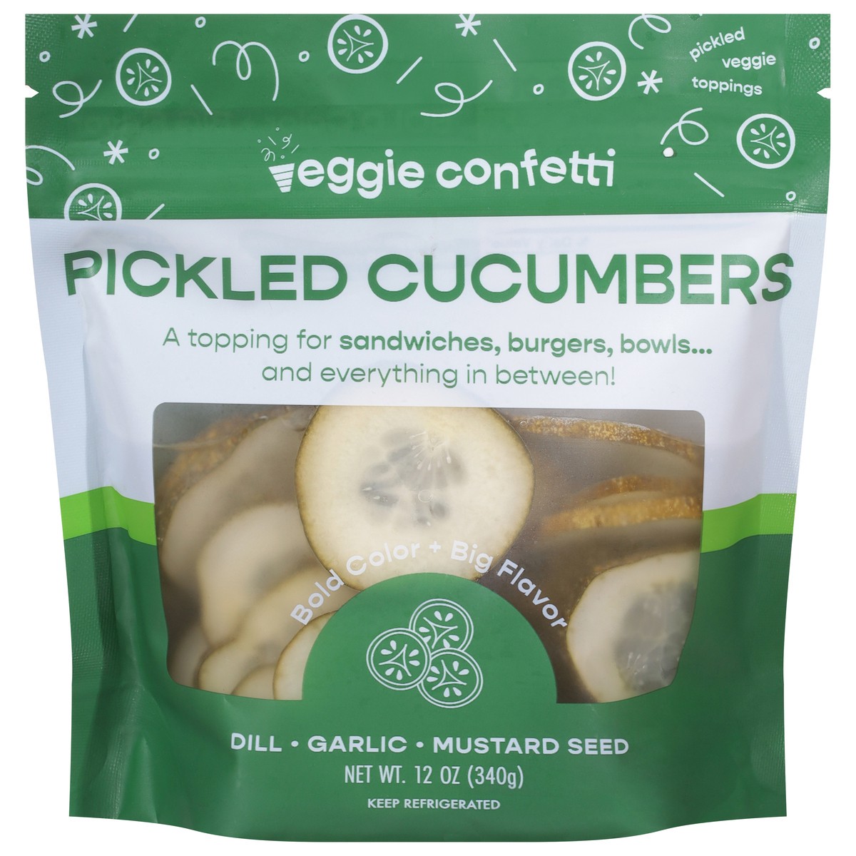 slide 1 of 9, Veggie Confetti Pickled Cucumbers 12 oz, 12 oz