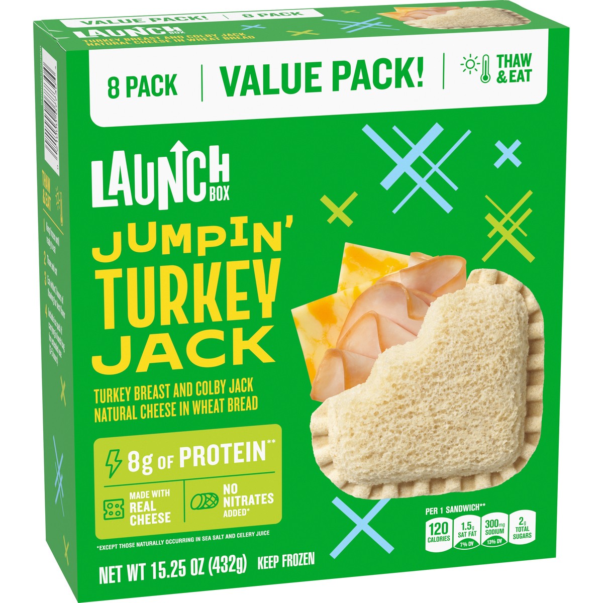 slide 2 of 13, LaunchBox Jumpin' Turkey & Colby Jack Cheese Frozen Sandwiches Value Pack, 8 ct Box, 8 ct