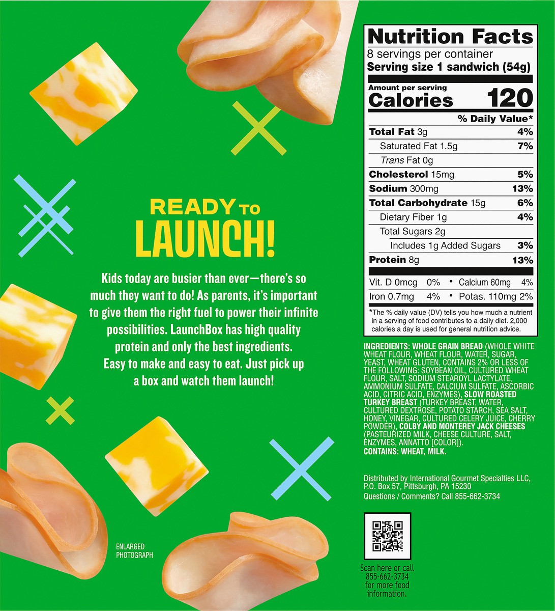 slide 11 of 13, LaunchBox Jumpin' Turkey & Colby Jack Cheese Frozen Sandwiches Value Pack, 8 ct Box, 8 ct