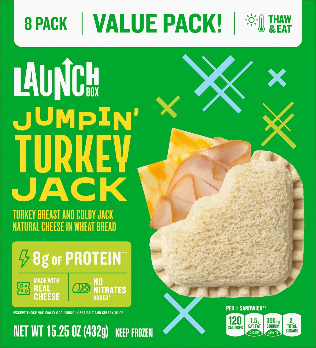 slide 7 of 13, LaunchBox Jumpin' Turkey & Colby Jack Cheese Frozen Sandwiches Value Pack, 8 ct Box, 8 ct