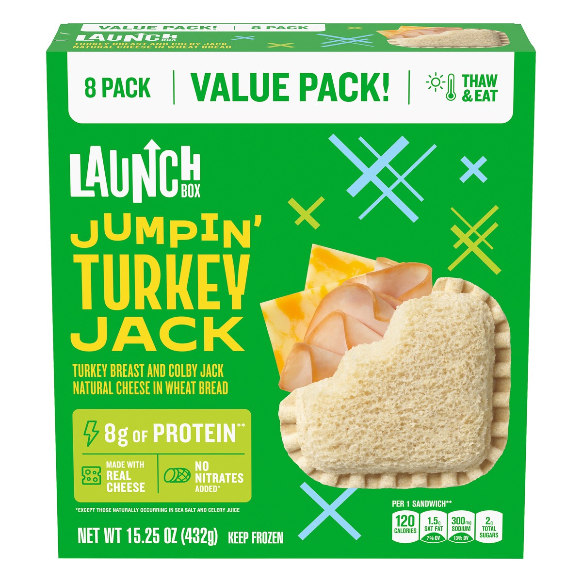 slide 9 of 13, LaunchBox Jumpin' Turkey & Colby Jack Cheese Frozen Sandwiches Value Pack, 8 ct Box, 8 ct