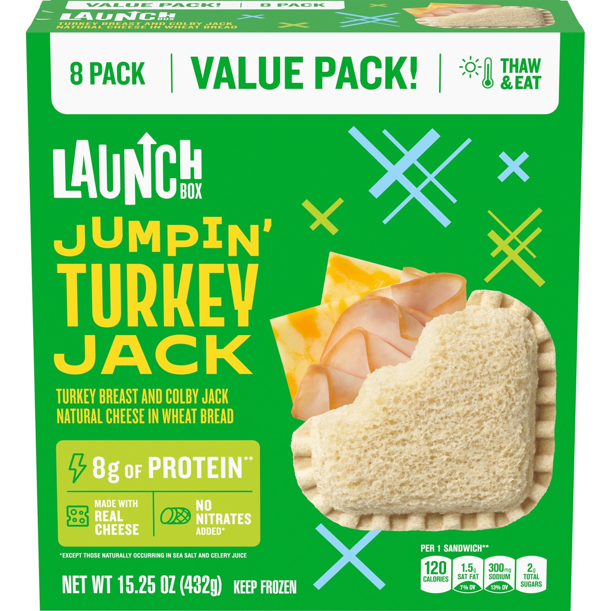 slide 1 of 13, LaunchBox Jumpin' Turkey & Colby Jack Cheese Frozen Sandwiches Value Pack, 8 ct Box, 8 ct