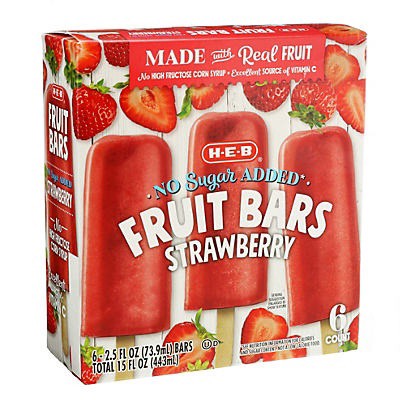 slide 1 of 1, H-E-B No Sugar Added Strawberry Fruit Bar, 6 ct