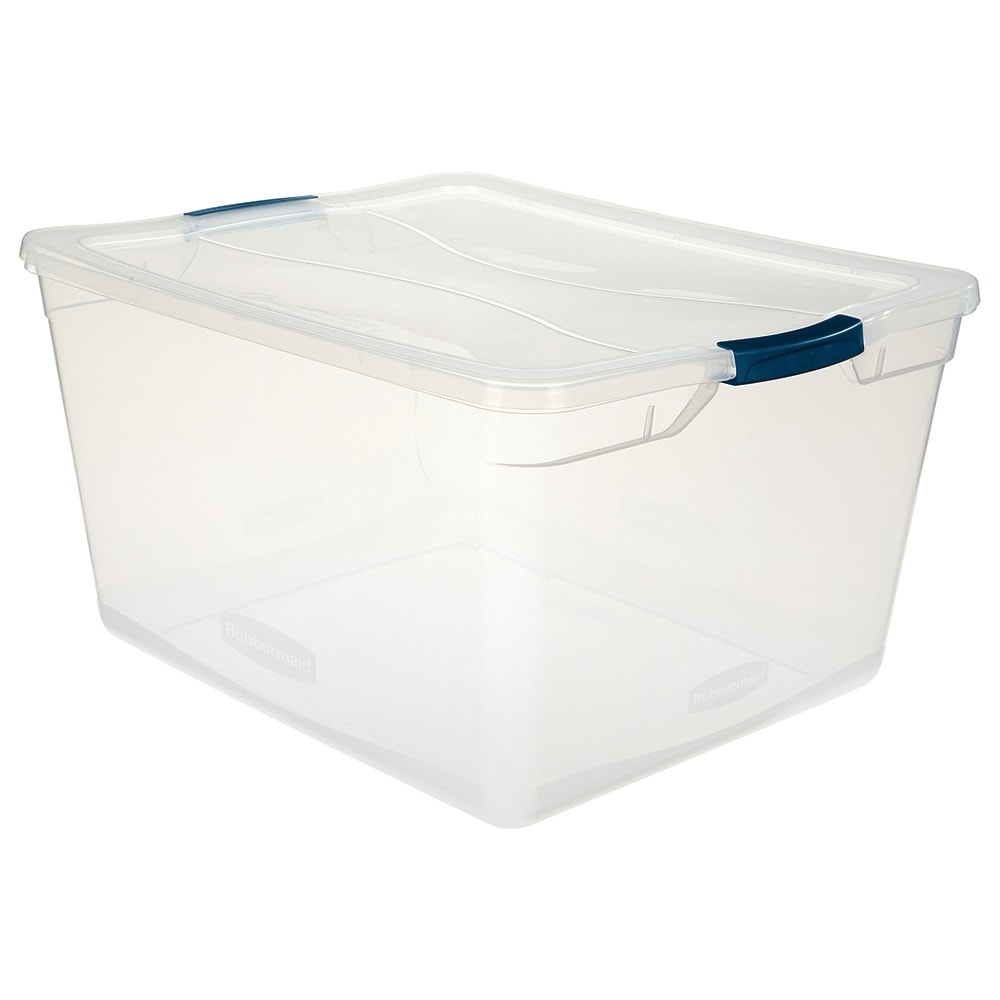 slide 1 of 1, Rubbermaid Clever Store Basic Latch Storage Bin With Lid - Clear, 71 qt