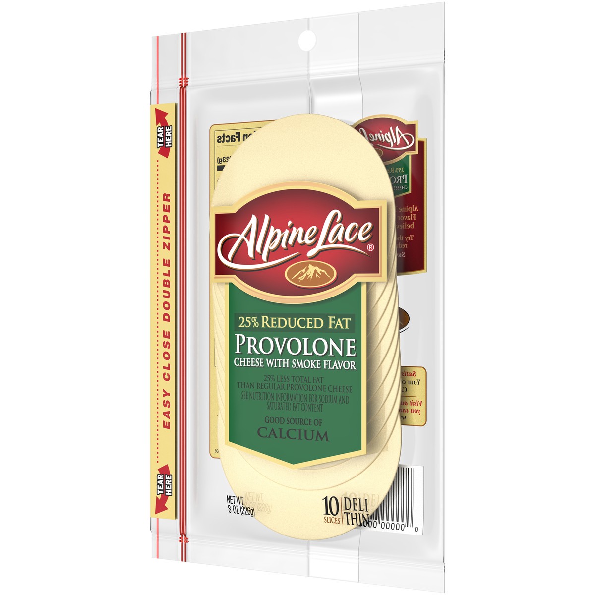 slide 3 of 8, Alpine Lace 25% Reduced Fat Provolone with Smoke Flavor Deli-Thin Slices, 8 oz