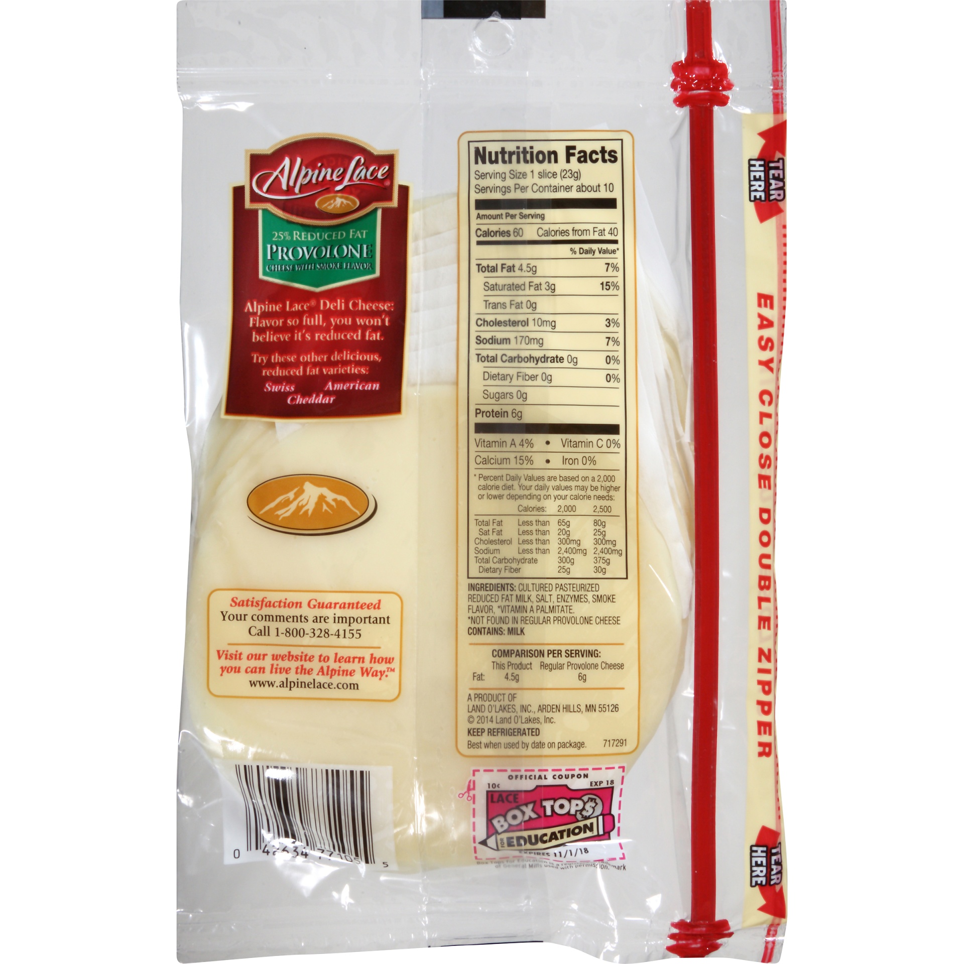 slide 5 of 7, Alpine Lace 25% Reduced Fat Provolone with Smoke Flavor Deli-Thin Slices, 8 oz