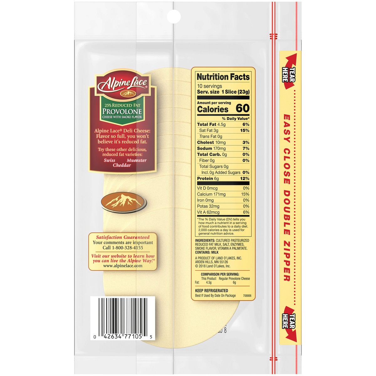 slide 6 of 8, Alpine Lace 25% Reduced Fat Provolone with Smoke Flavor Deli-Thin Slices, 8 oz