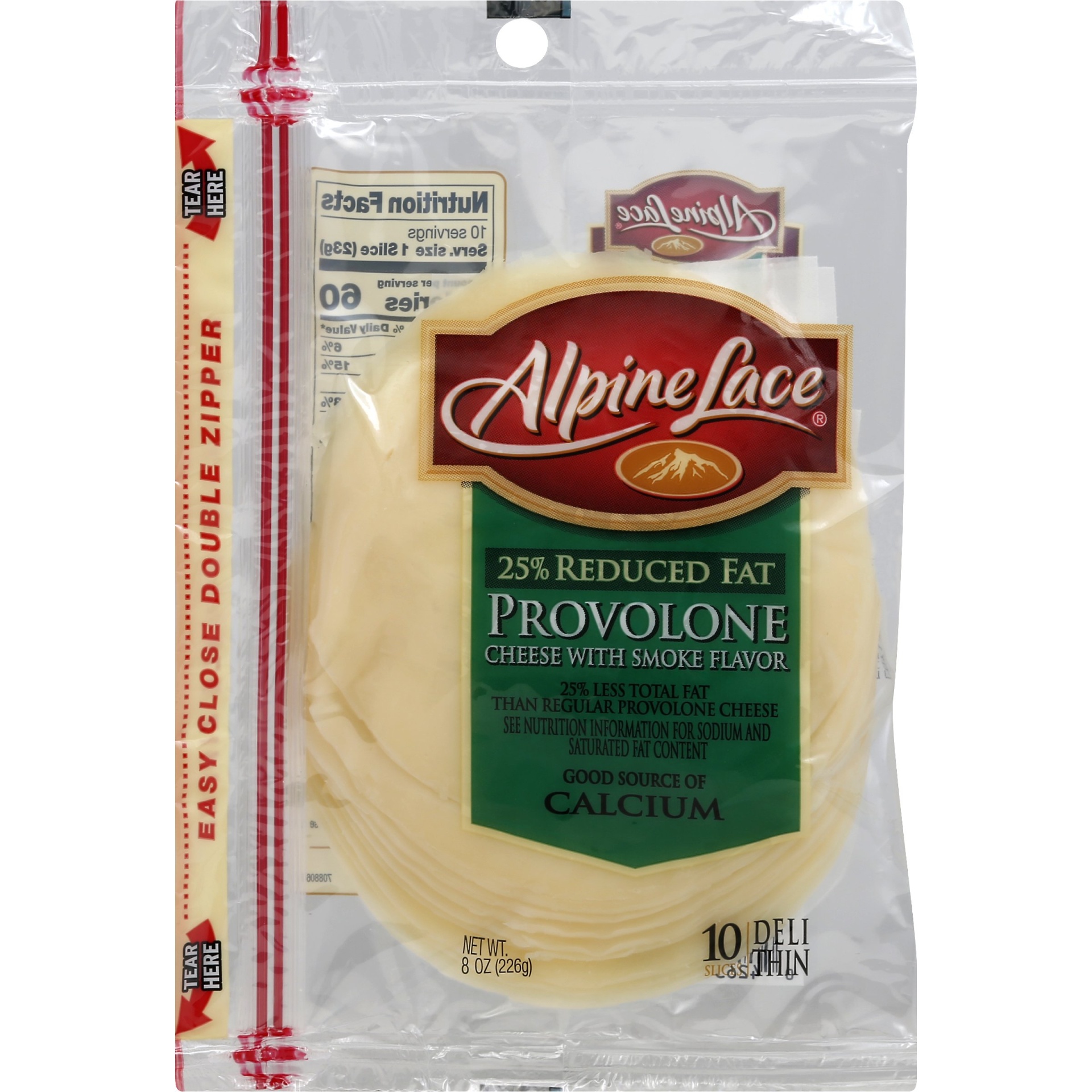 slide 1 of 7, Alpine Lace 25% Reduced Fat Provolone with Smoke Flavor Deli-Thin Slices, 8 oz