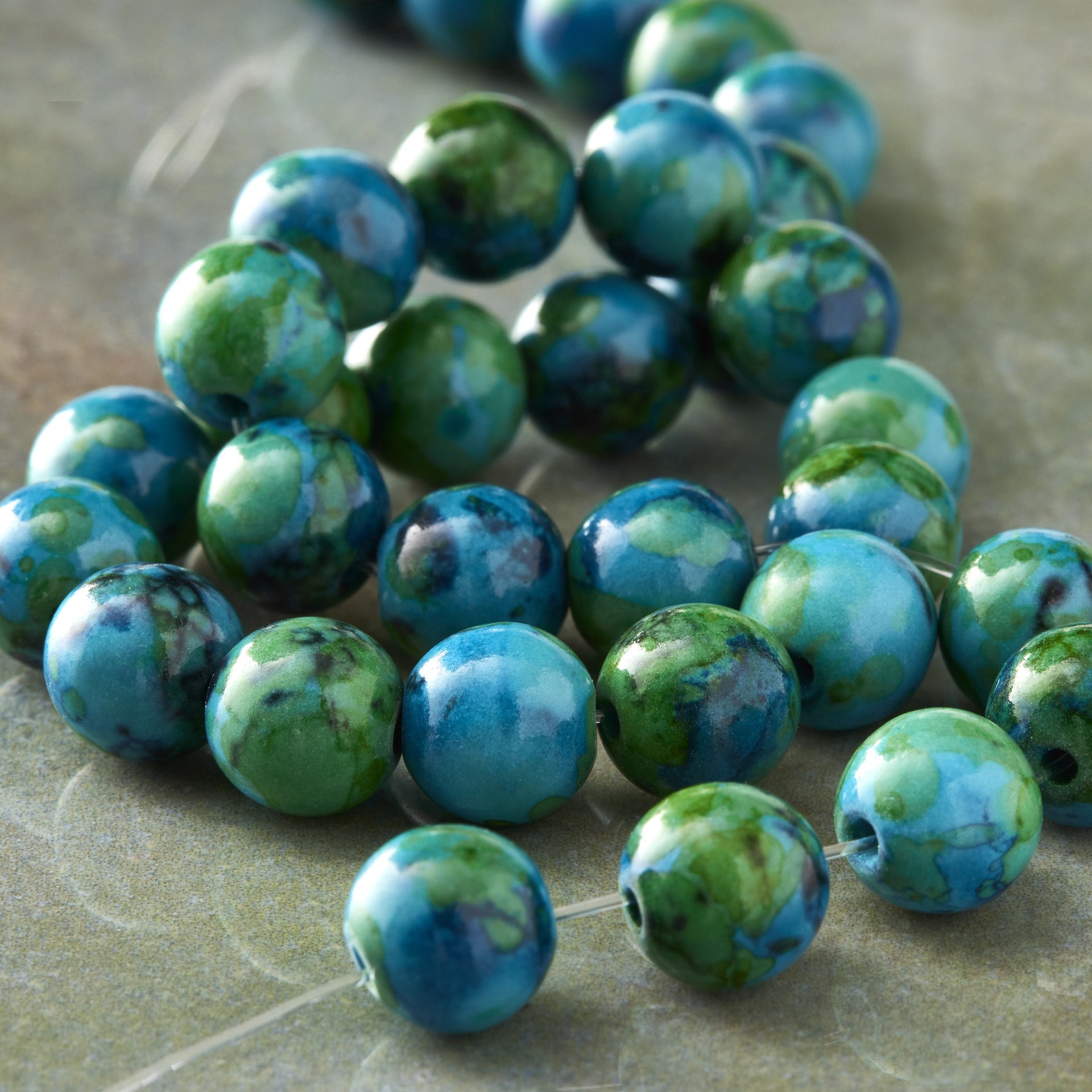 slide 3 of 3, Dyed Aqua Reconstituted Stone Round Beads, 8mm By Bead Landing, 8mm