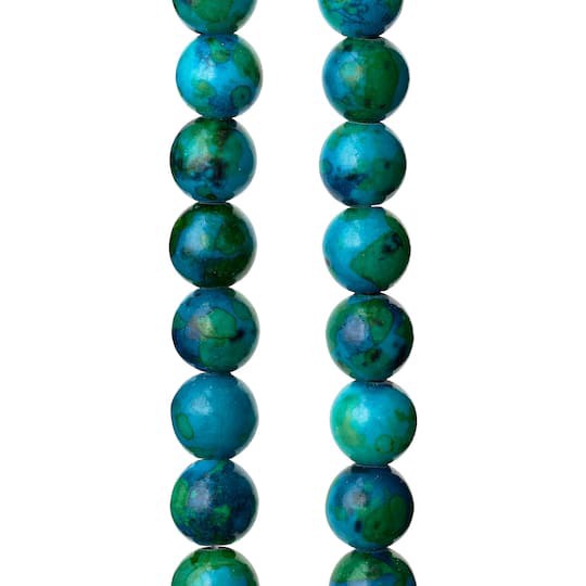 slide 1 of 3, Dyed Aqua Reconstituted Stone Round Beads, 8mm By Bead Landing, 8mm