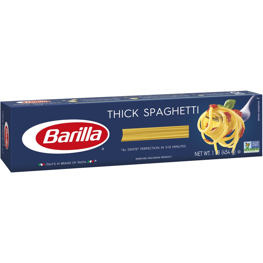 slide 4 of 8, Barilla Blue Box Thick Spaghetti Pasta, 