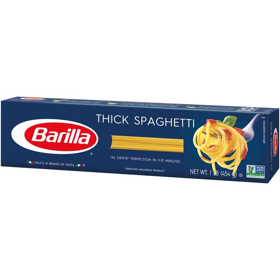 slide 5 of 8, Barilla Blue Box Thick Spaghetti Pasta, 