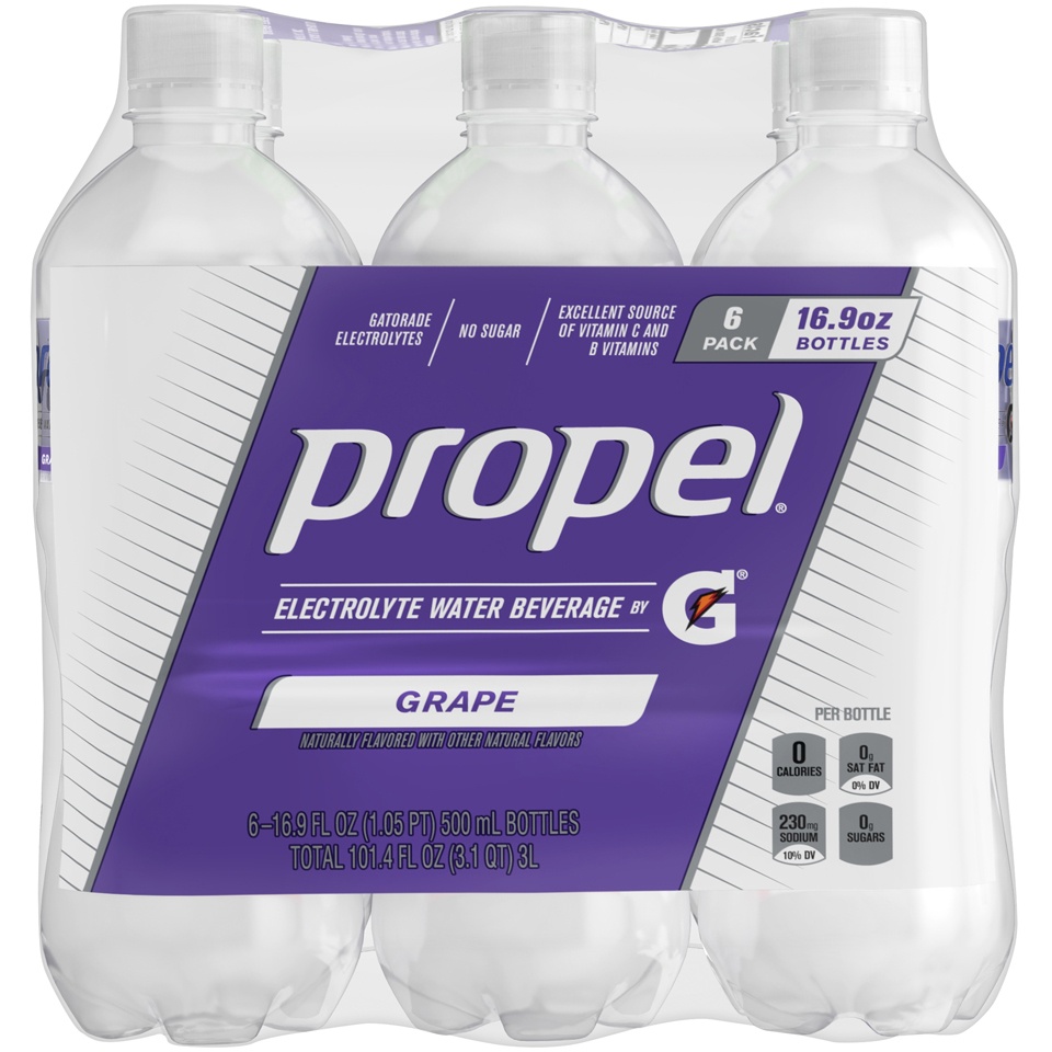 slide 2 of 4, Propel Electrolyte Water Beverage Grape 16.9 Fl Oz 6 Count, 