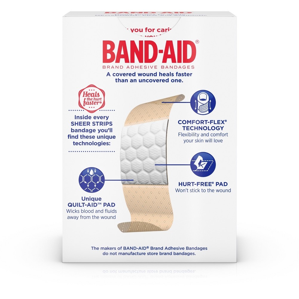 slide 2 of 8, BAND-AID Tru-Stay Sheer Strips Adhesive Sterile Bandages for First Aid & Wound Protection, Individually Wrapped Wound Care Bandages for Minor Cuts & Scrapes, All One Size, 40 ct, 40 ct