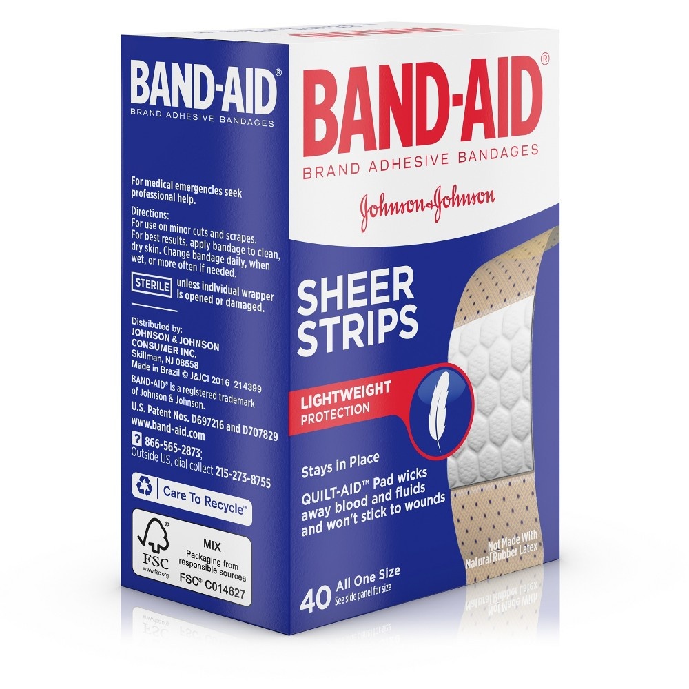 slide 3 of 8, BAND-AID Tru-Stay Sheer Strips Adhesive Sterile Bandages for First Aid & Wound Protection, Individually Wrapped Wound Care Bandages for Minor Cuts & Scrapes, All One Size, 40 ct, 40 ct
