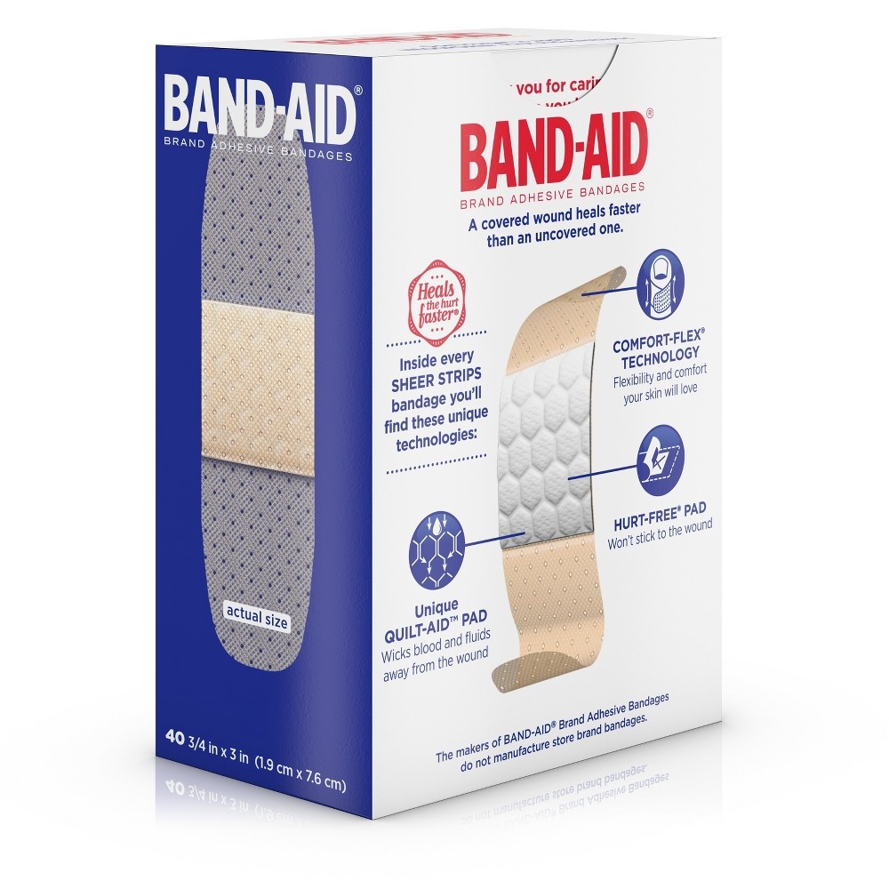 slide 6 of 8, BAND-AID Tru-Stay Sheer Strips Adhesive Sterile Bandages for First Aid & Wound Protection, Individually Wrapped Wound Care Bandages for Minor Cuts & Scrapes, All One Size, 40 ct, 40 ct