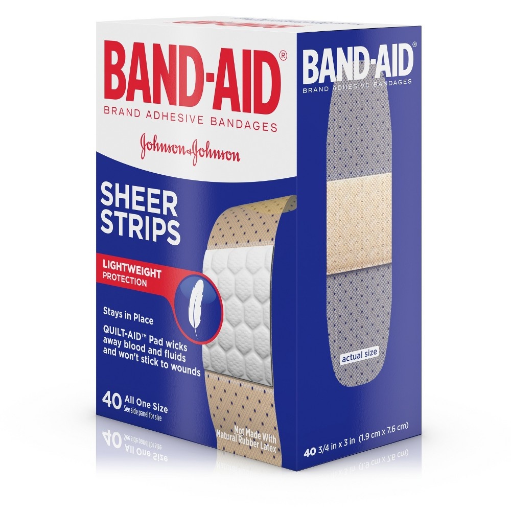 slide 7 of 8, BAND-AID Tru-Stay Sheer Strips Adhesive Sterile Bandages for First Aid & Wound Protection, Individually Wrapped Wound Care Bandages for Minor Cuts & Scrapes, All One Size, 40 ct, 40 ct