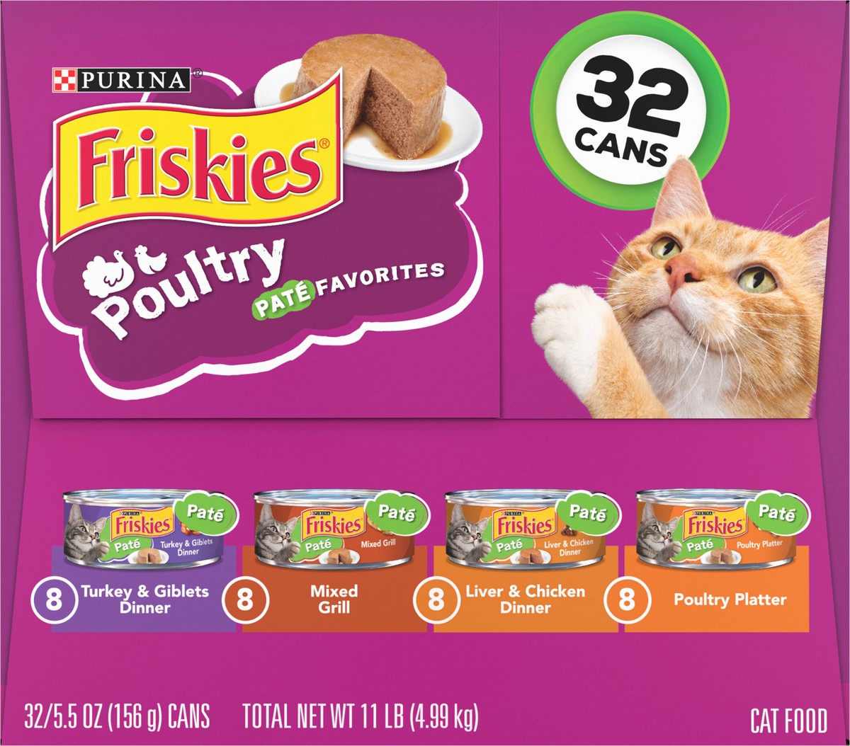 slide 12 of 14, Friskies Purina Friskies Pate Wet Cat Food Pate Variety Pack, Poultry Favorites - (32) 5.5 oz. Cans, 32 ct
