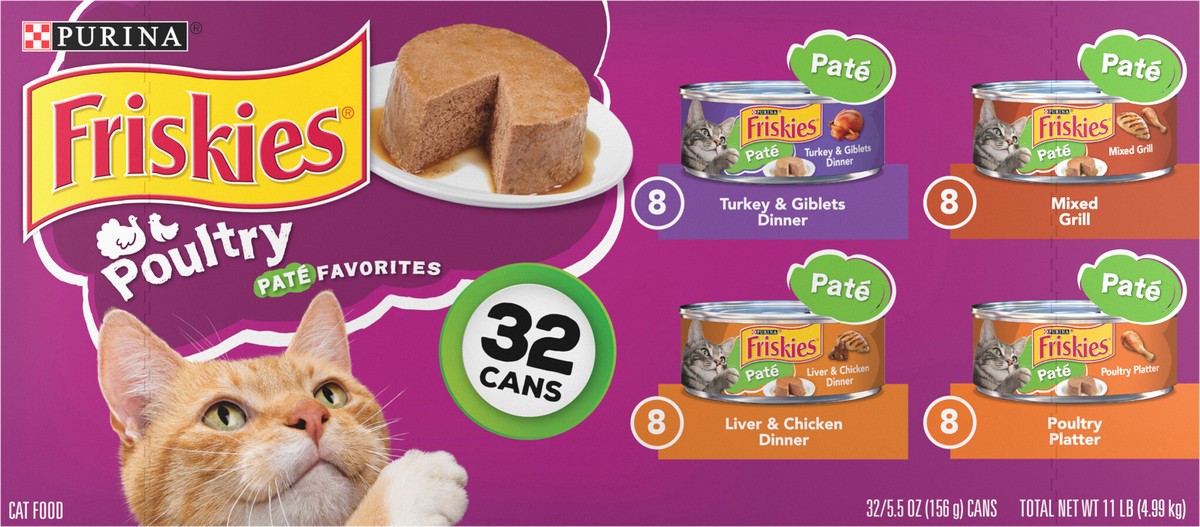 slide 13 of 14, Friskies Purina Friskies Pate Wet Cat Food Pate Variety Pack, Poultry Favorites - (32) 5.5 oz. Cans, 32 ct