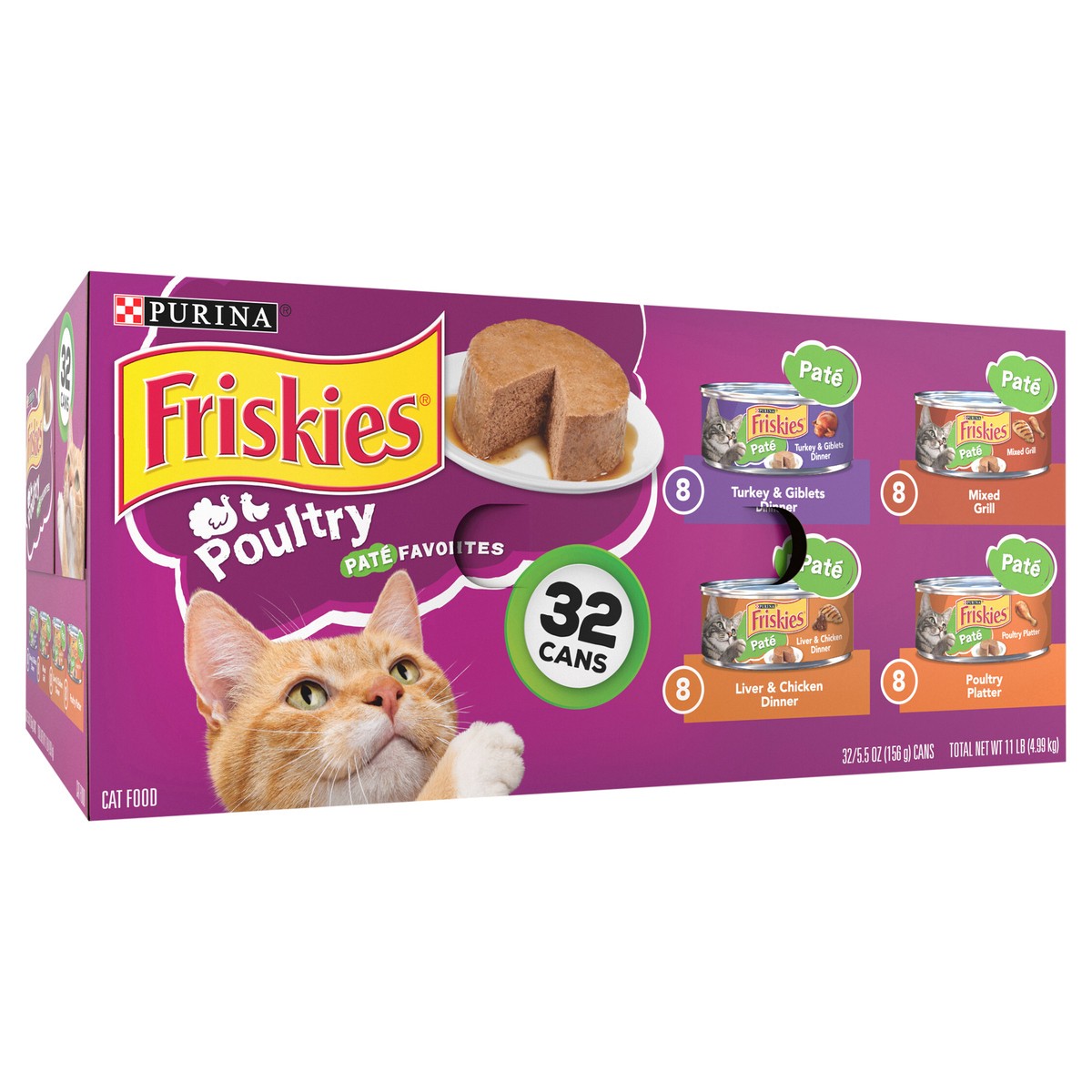 slide 8 of 14, Friskies Purina Friskies Pate Wet Cat Food Pate Variety Pack, Poultry Favorites - (32) 5.5 oz. Cans, 32 ct