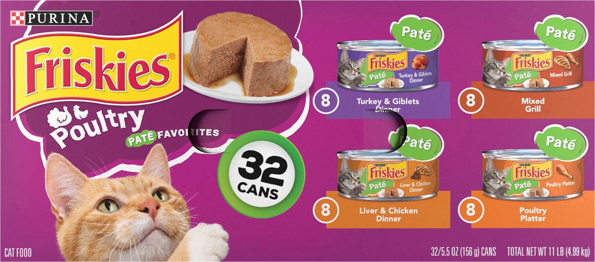 slide 6 of 14, Friskies Purina Friskies Pate Wet Cat Food Pate Variety Pack, Poultry Favorites - (32) 5.5 oz. Cans, 32 ct