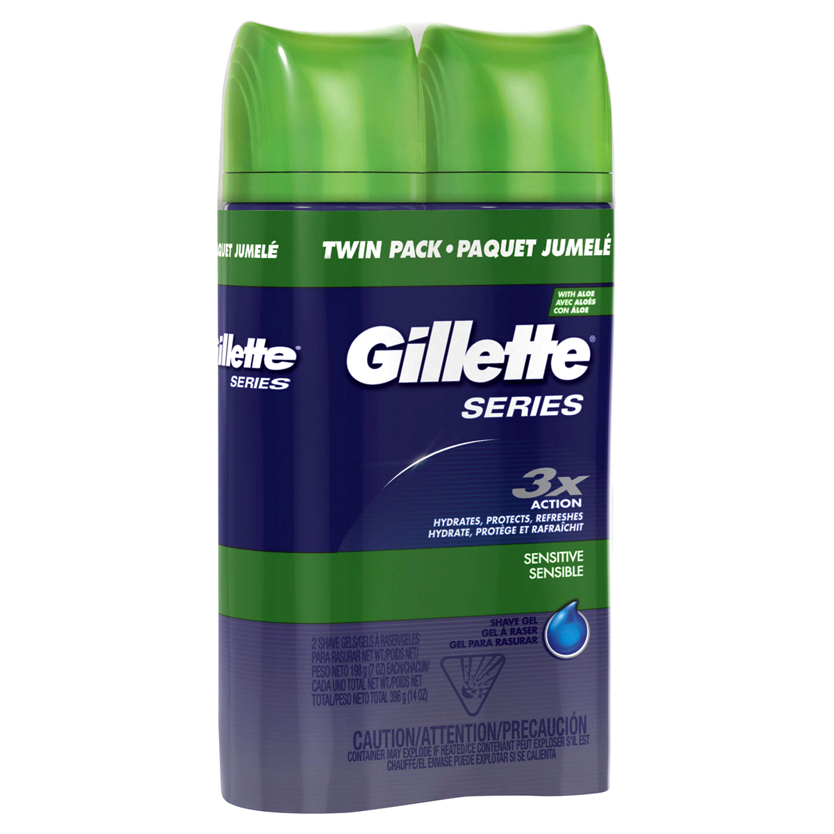 slide 2 of 4, Gillette Series Soothing Shave Gel for men with Aloe Vera, Twin Pack (2-7oz Cans), 14oz, 14 oz